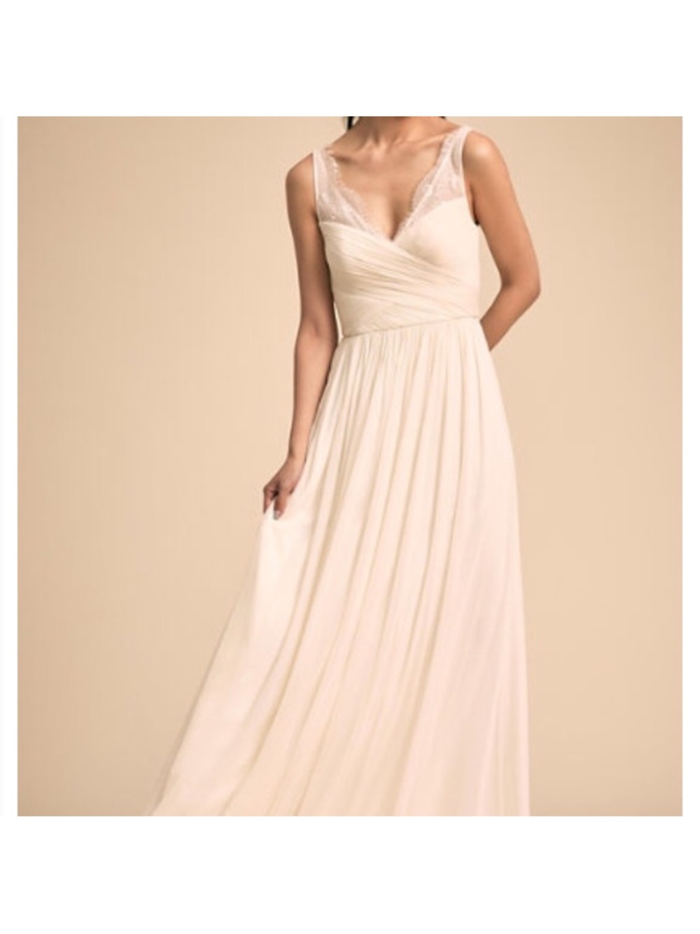 BHLDN Elegant Cream Lace-Trim Maxi Wedding Dress